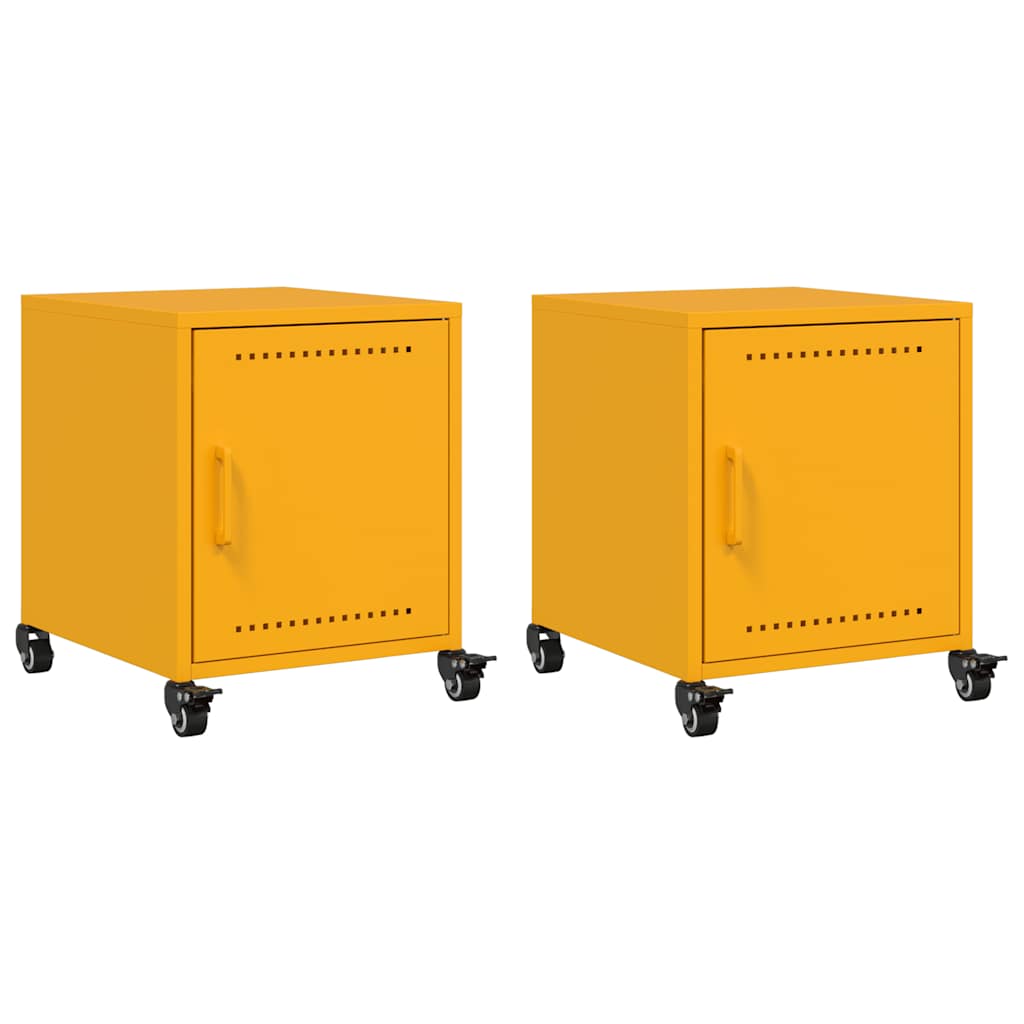 Set of 2 Mustard Yellow Steel Bedside Cabinets - 36x39x43.5 cm