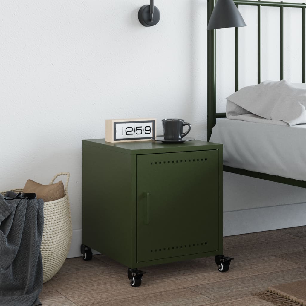 Olive Green Steel Bedside Cabinet 36x39x43.5 cm