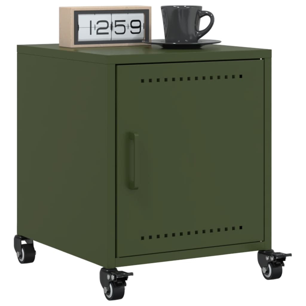 Olive Green Steel Bedside Cabinet 36x39x43.5 cm
