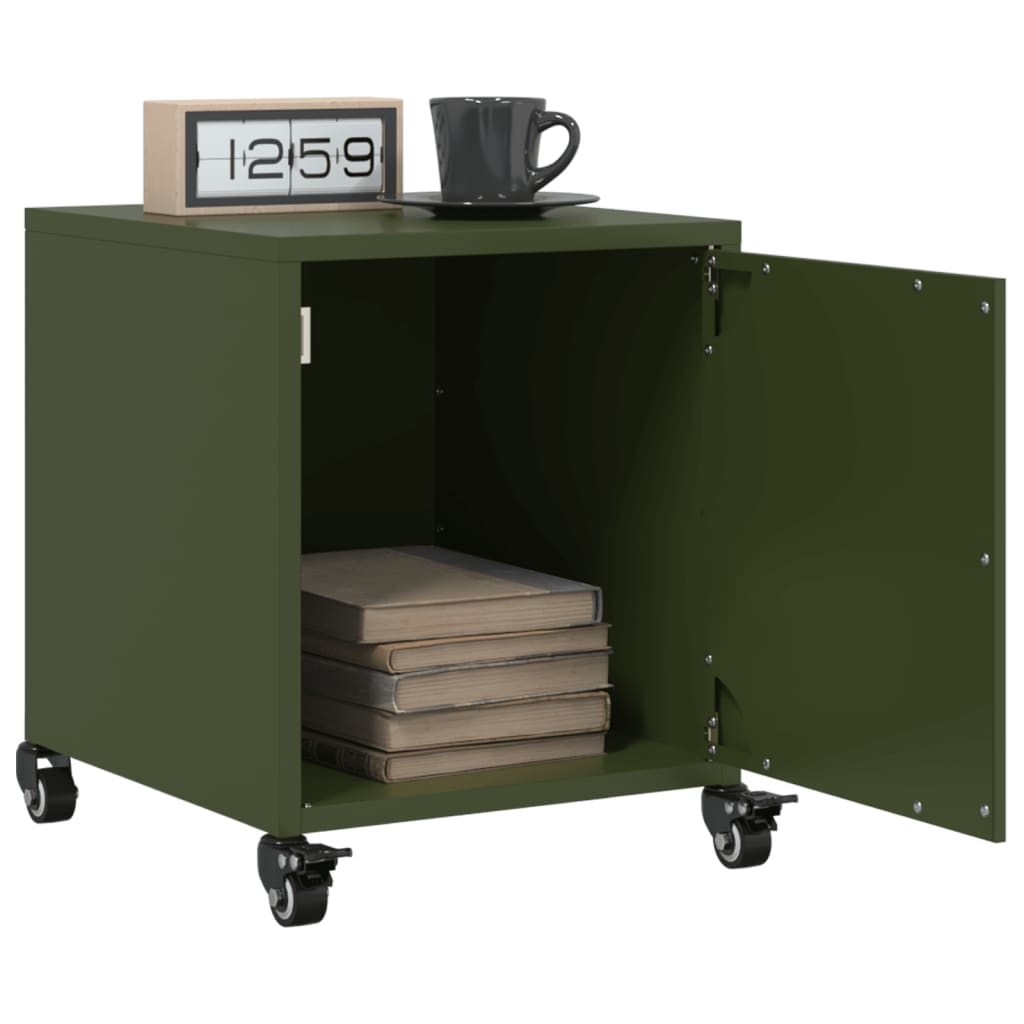 Olive Green Steel Bedside Cabinet 36x39x43.5 cm