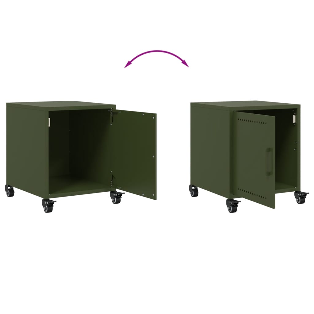 Olive Green Steel Bedside Cabinet 36x39x43.5 cm