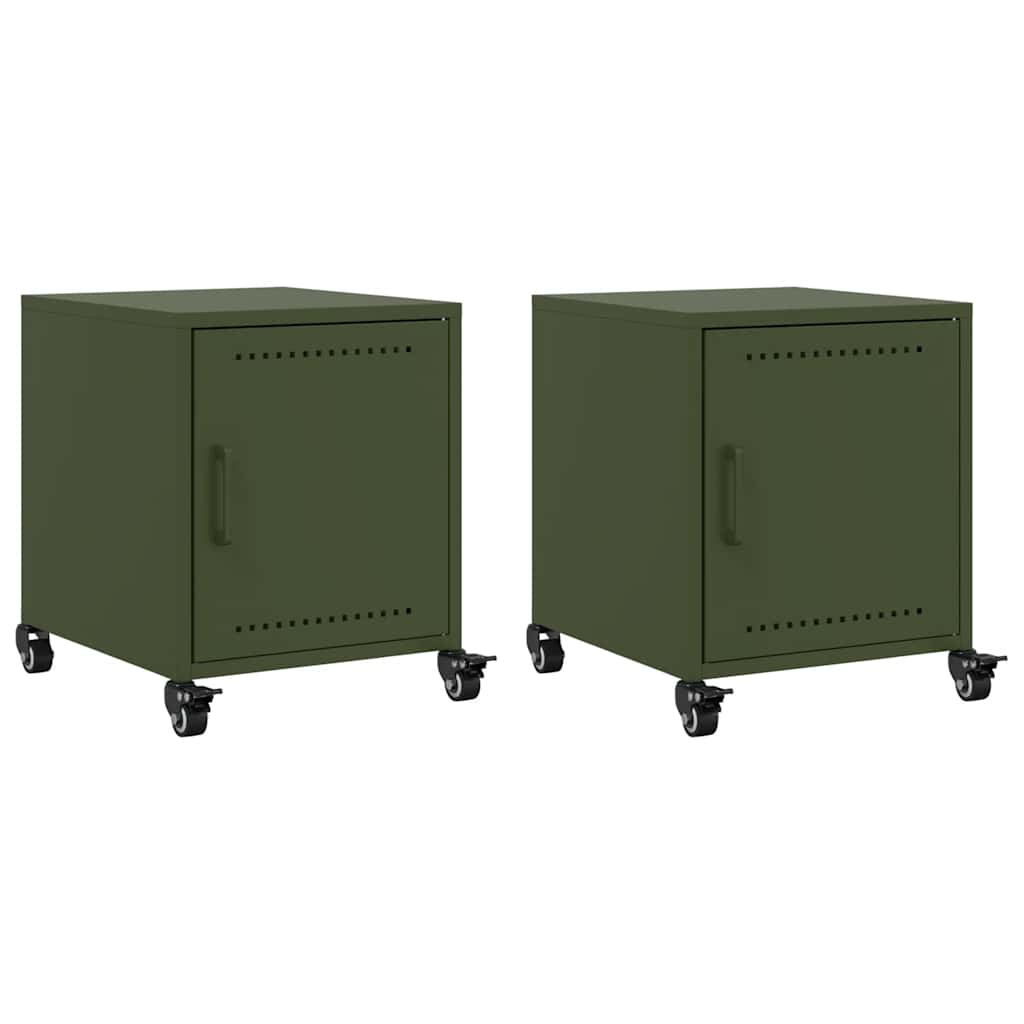 Olive Green Steel Bedside Cabinets - 2 Pcs, 36x39x43.5 cm