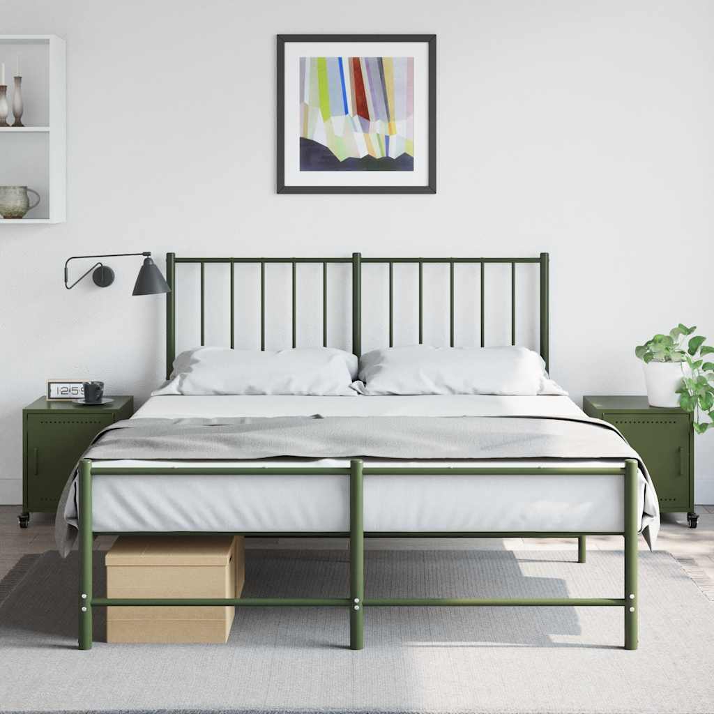Olive Green Steel Bedside Cabinets - 2 Pcs, 36x39x43.5 cm