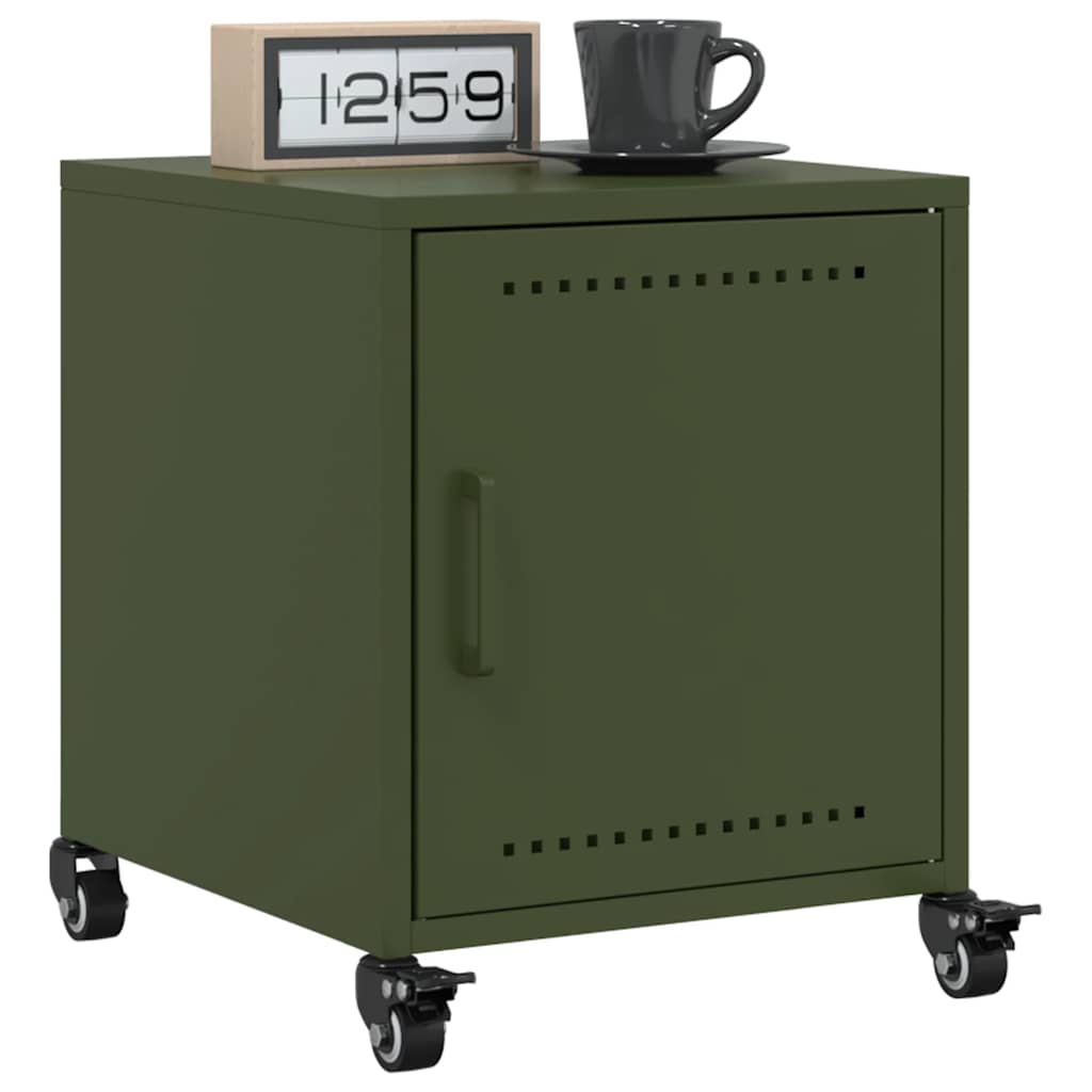 Olive Green Steel Bedside Cabinets - 2 Pcs, 36x39x43.5 cm