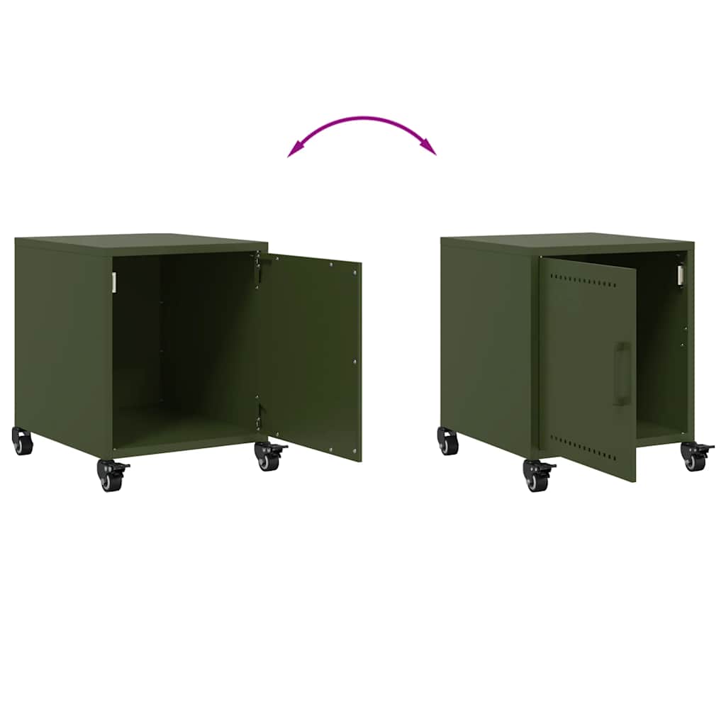 Olive Green Steel Bedside Cabinets - 2 Pcs, 36x39x43.5 cm