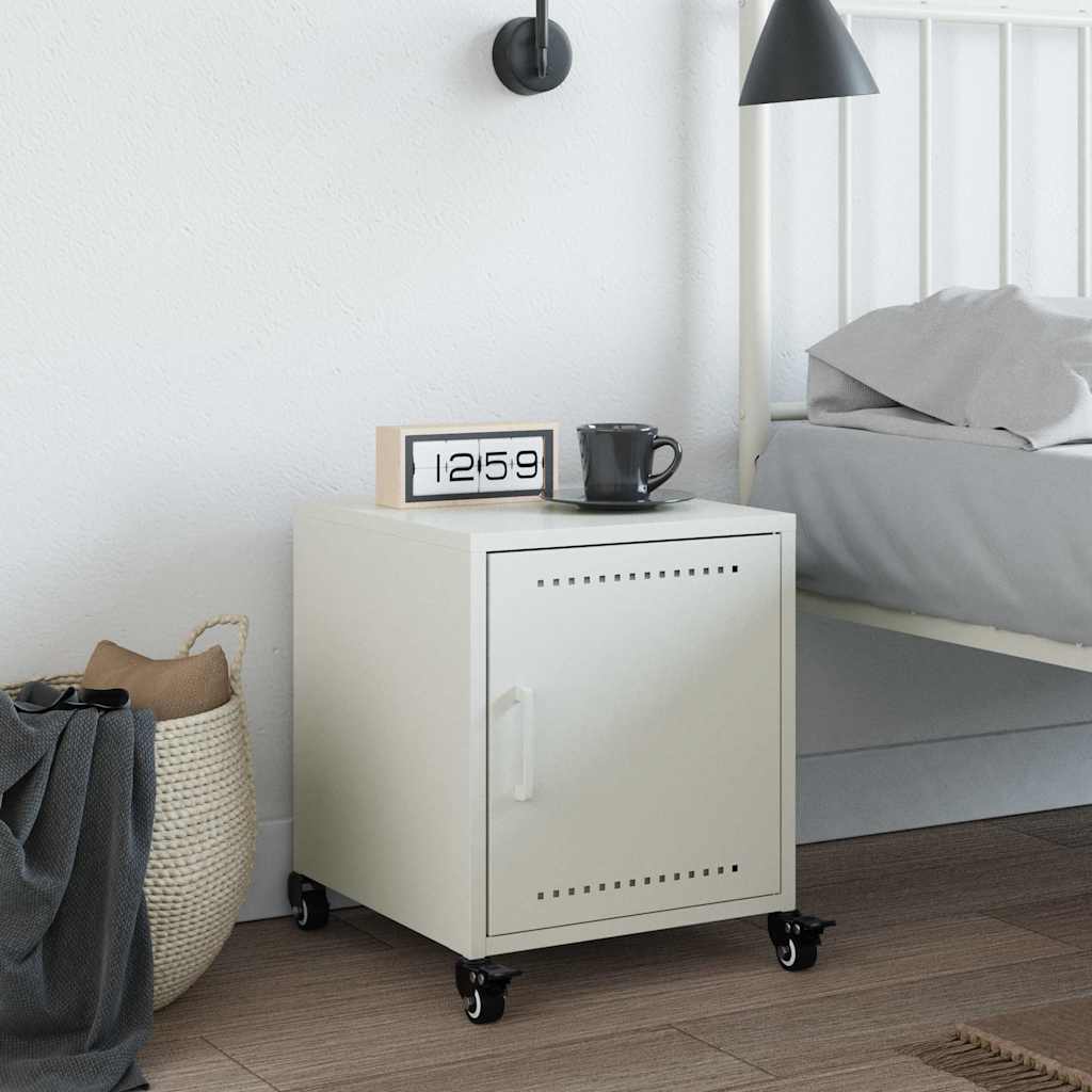 White Steel Bedside Cabinet - 36x39x43.5 cm Compact Design