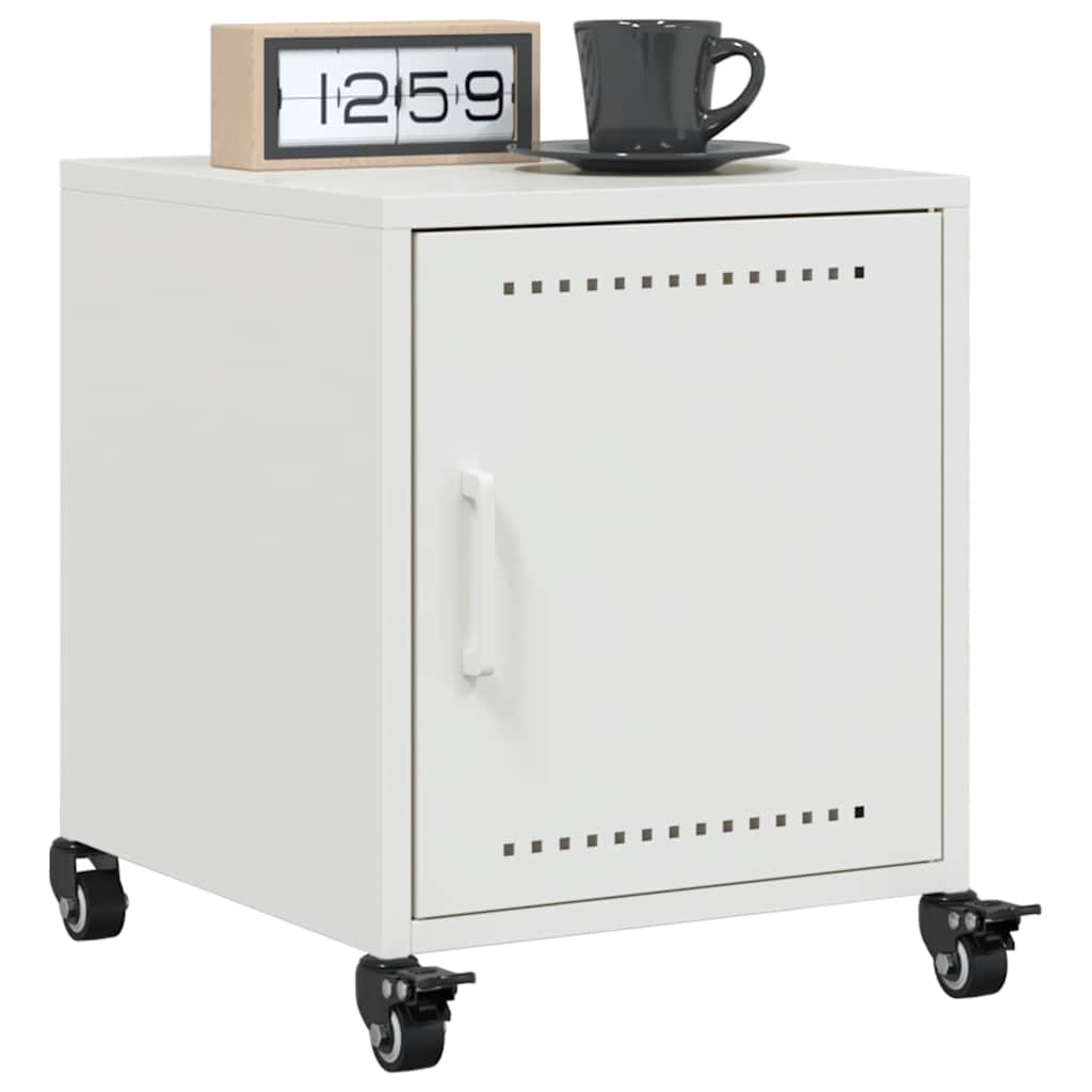 White Steel Bedside Cabinet - 36x39x43.5 cm Compact Design