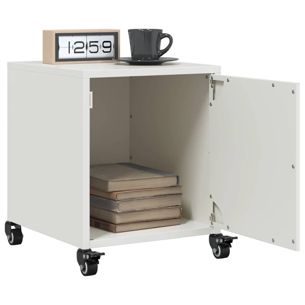 White Steel Bedside Cabinet - 36x39x43.5 cm Compact Design