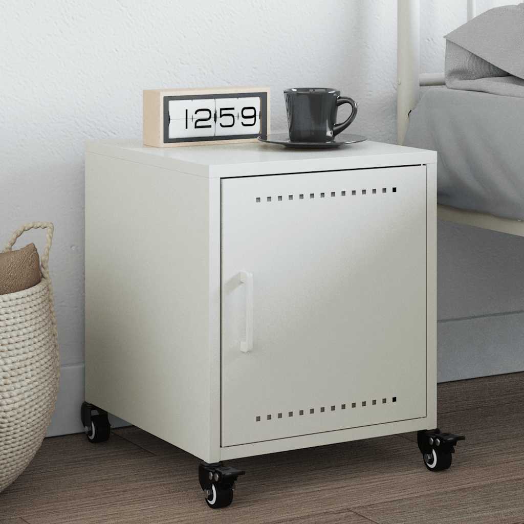 White Steel Bedside Cabinet - 36x39x43.5 cm Compact Design