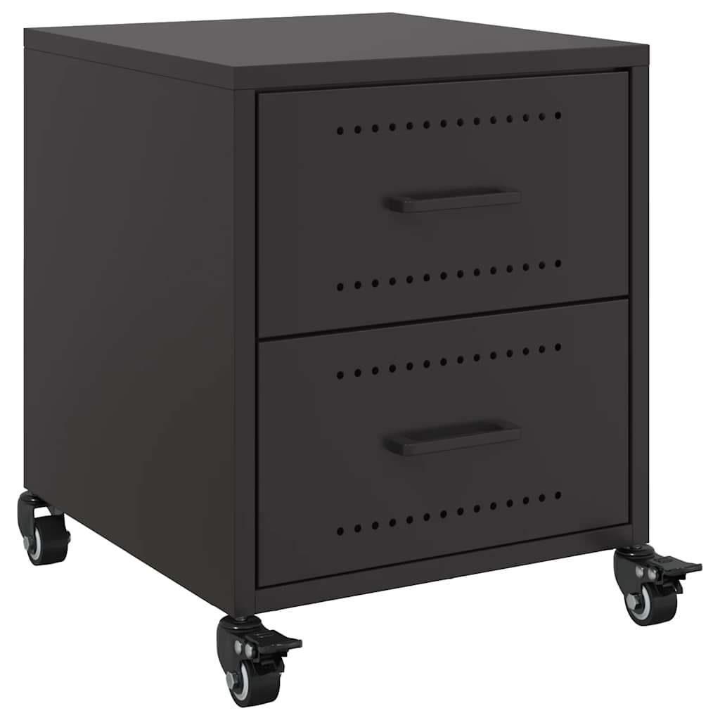 Sleek Black Steel Bedside Cabinet - 36x39x43.5 cm