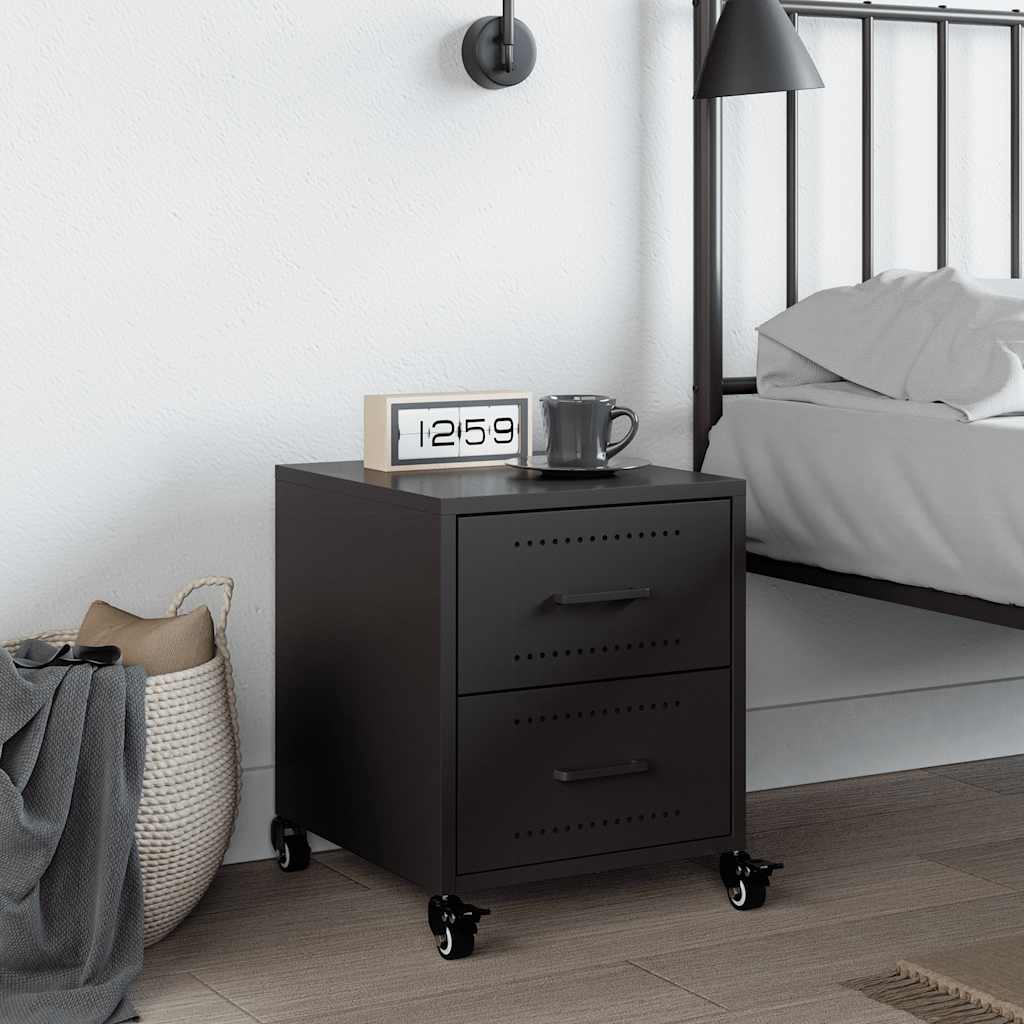Sleek Black Steel Bedside Cabinet - 36x39x43.5 cm