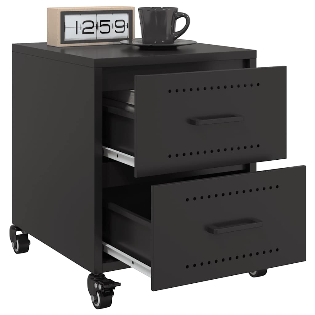 Sleek Black Steel Bedside Cabinet - 36x39x43.5 cm