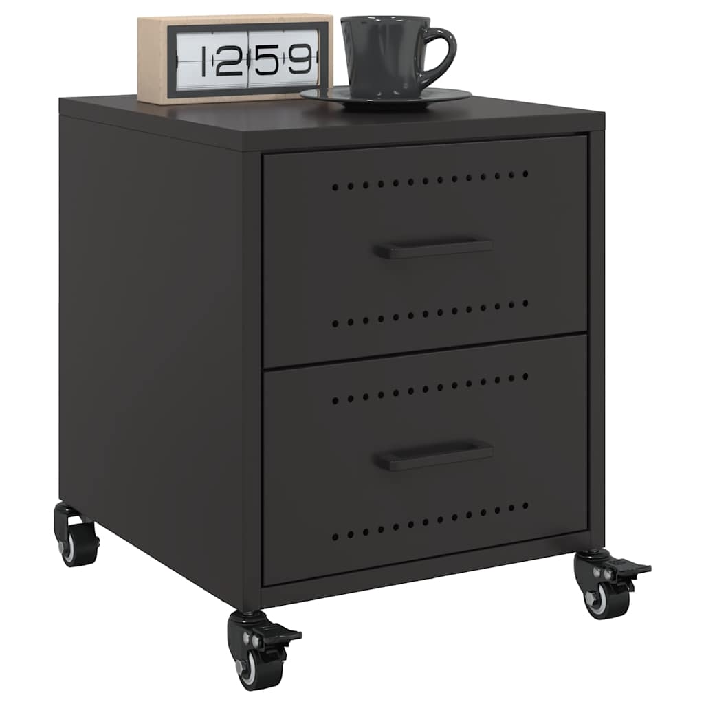 Sleek Black Steel Bedside Cabinet - 36x39x43.5 cm