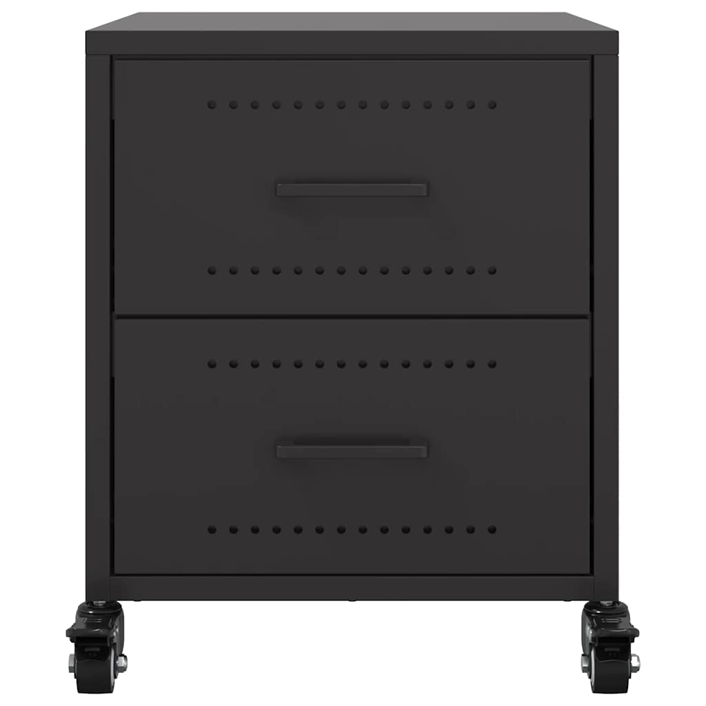 Sleek Black Steel Bedside Cabinet - 36x39x43.5 cm