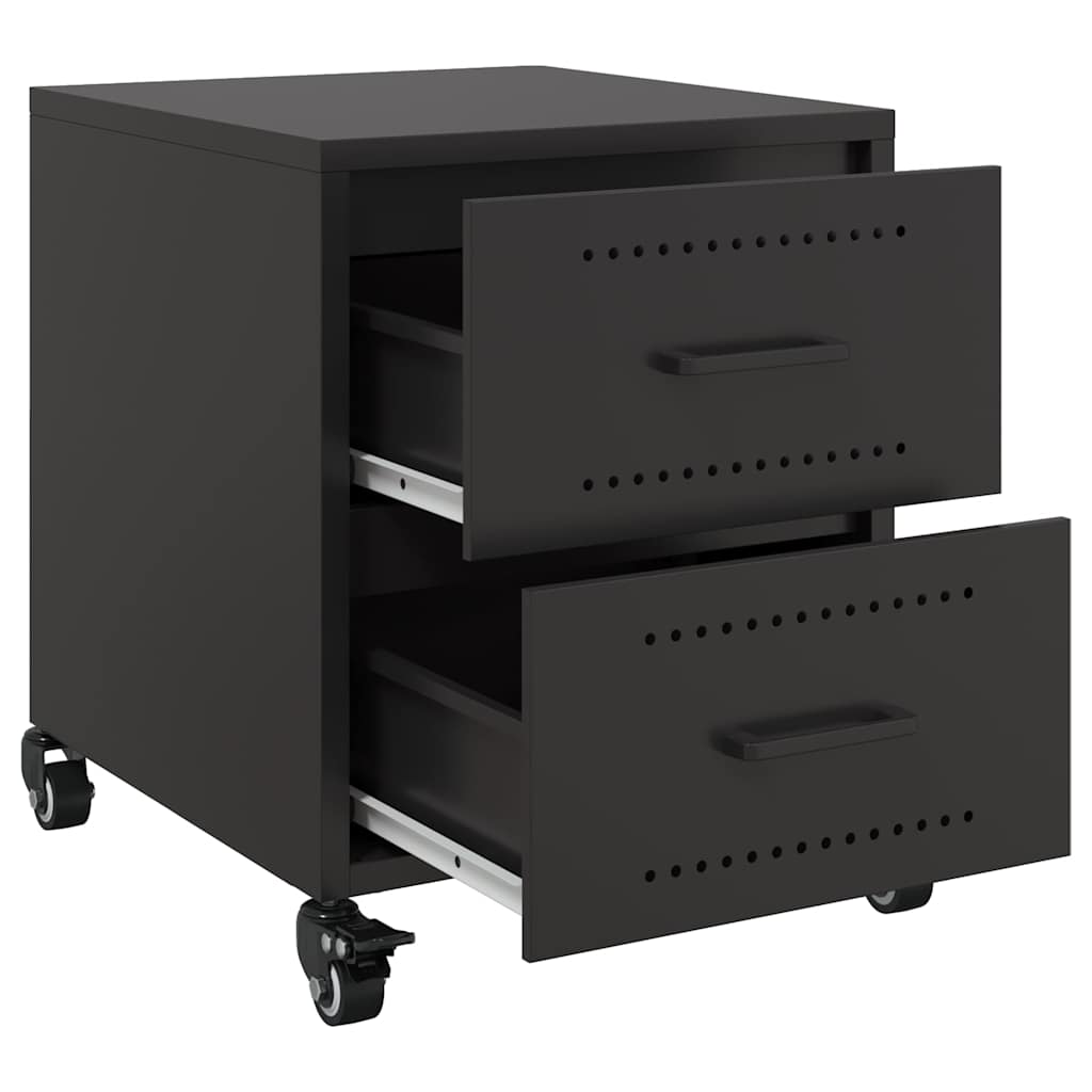 Sleek Black Steel Bedside Cabinet - 36x39x43.5 cm