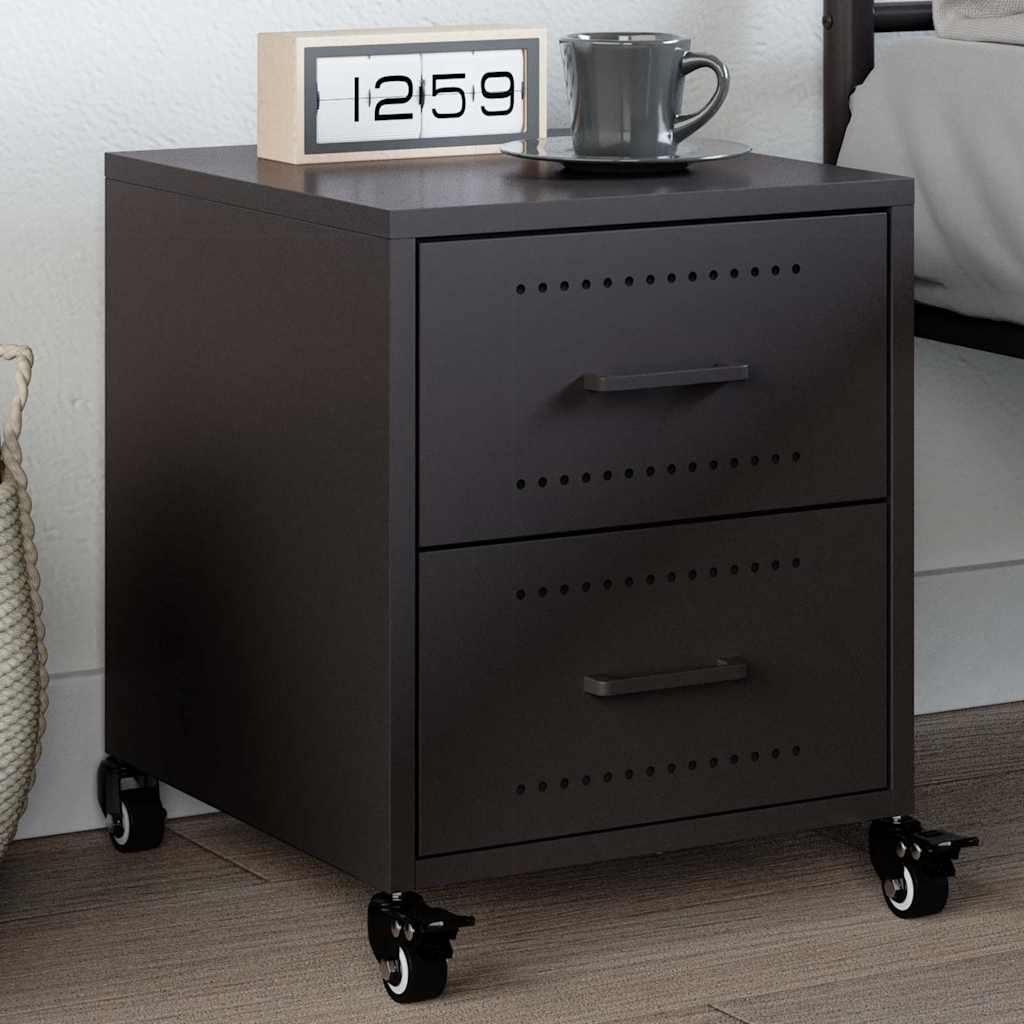 Sleek Black Steel Bedside Cabinet - 36x39x43.5 cm