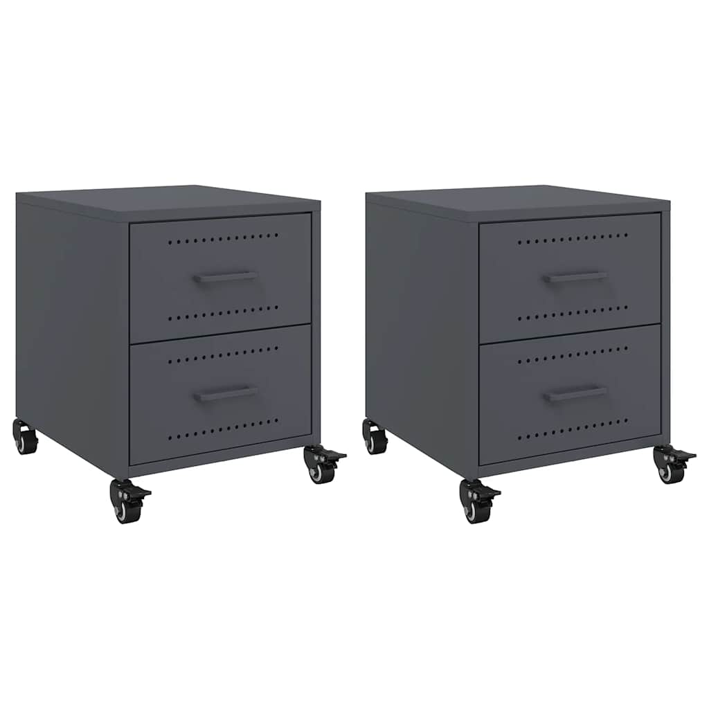 Anthracite Steel Bedside Cabinets Set of 2 - Sleek 36x39x43.5 cm