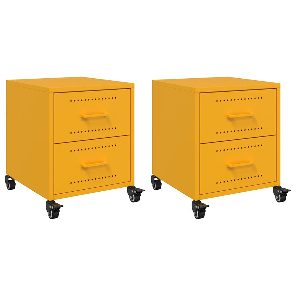 Mustard Yellow Steel Bedside Cabinets Set of 2 - 36x39x43.5 cm