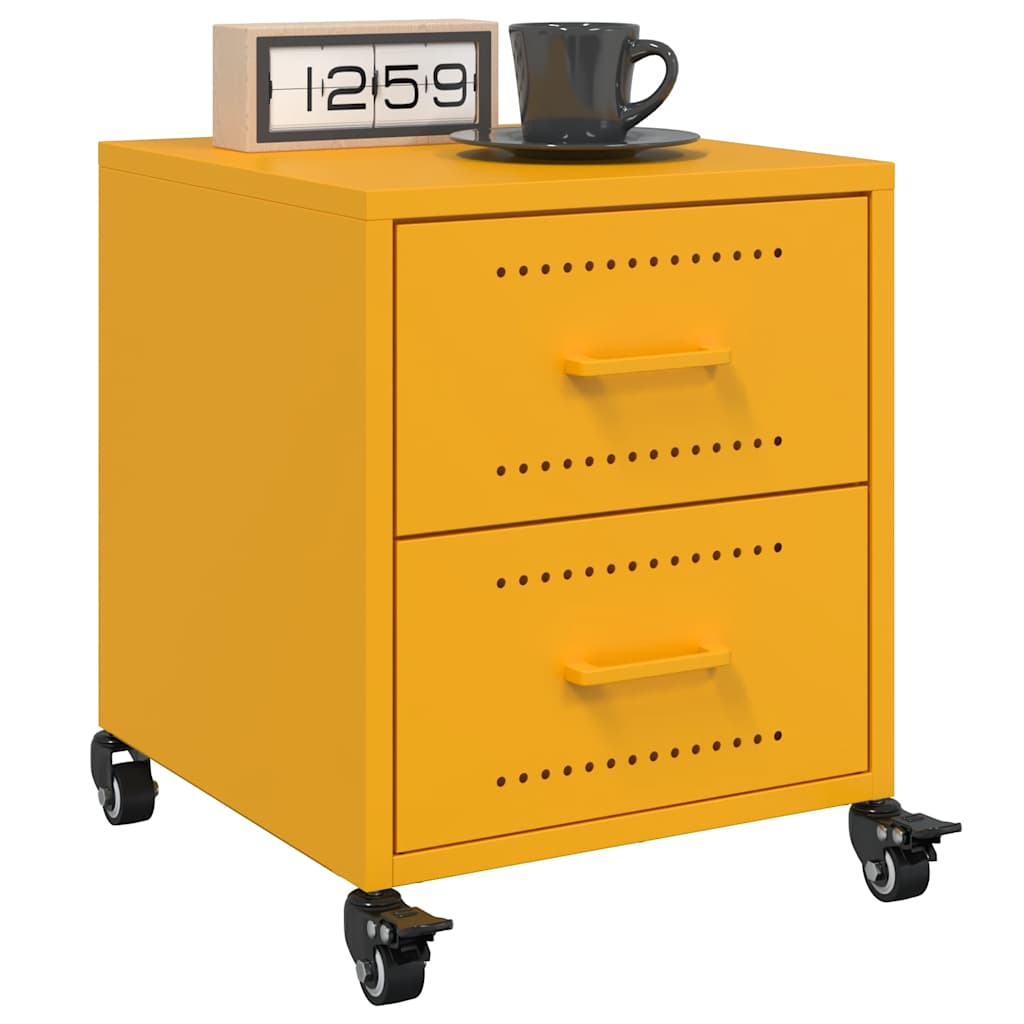 Mustard Yellow Steel Bedside Cabinets Set of 2 - 36x39x43.5 cm