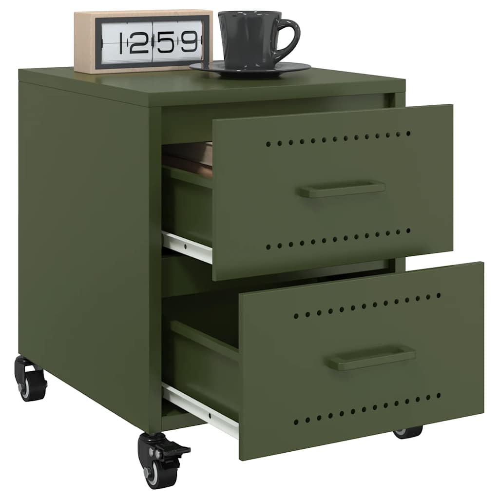 Olive Green Steel Bedside Cabinets 2-Pcs, 36x39x43.5 cm