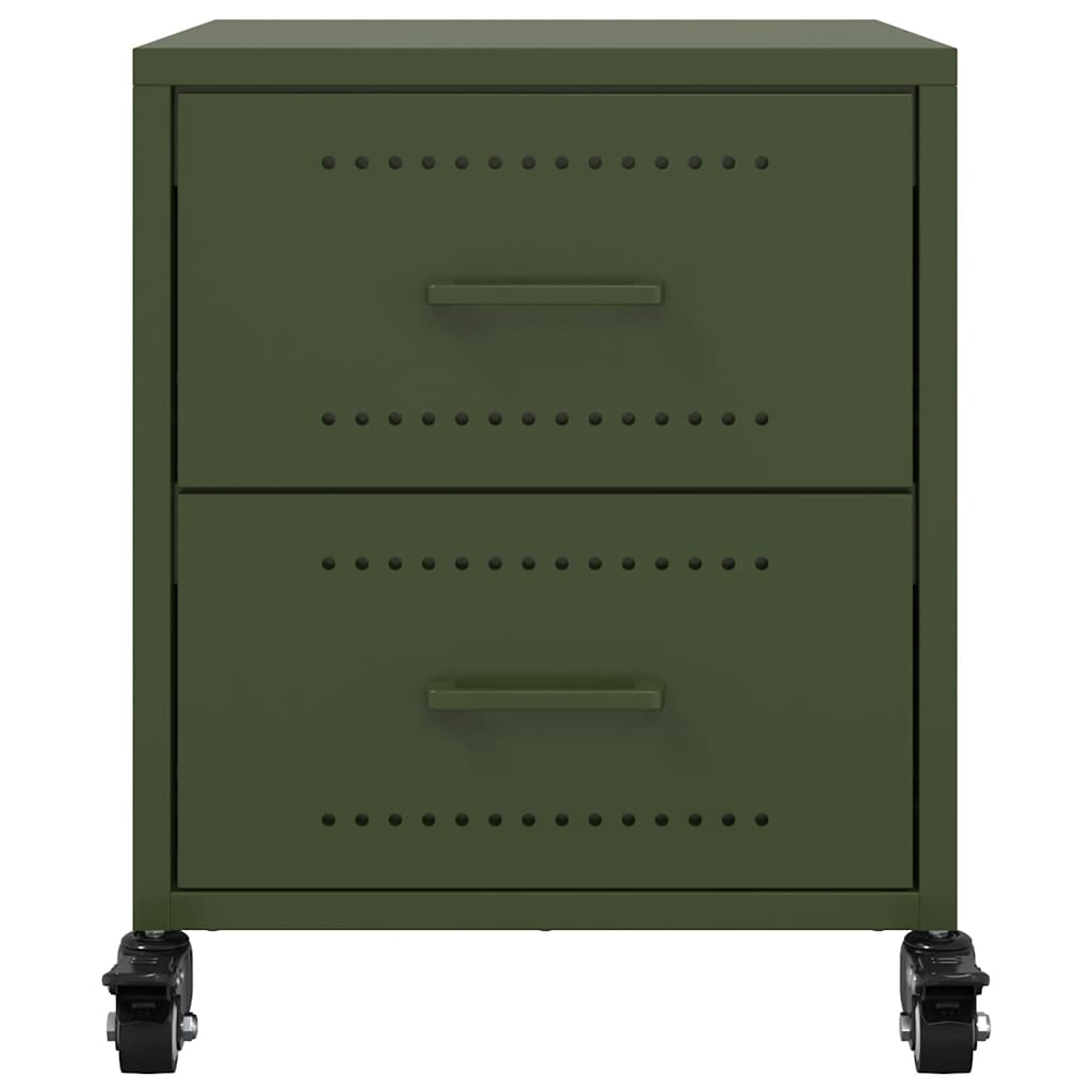 Olive Green Steel Bedside Cabinets 2-Pcs, 36x39x43.5 cm