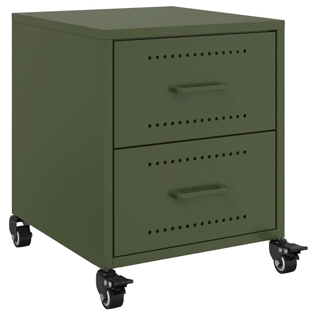 Olive Green Steel Bedside Cabinets 2-Pcs, 36x39x43.5 cm