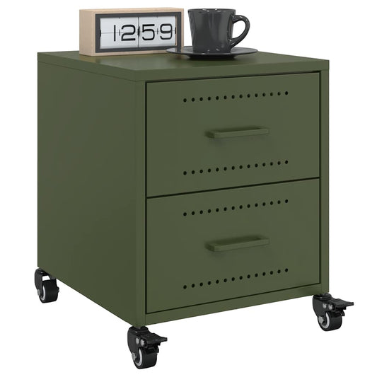 Olive Green Steel Bedside Cabinets 2-Pcs, 36x39x43.5 cm