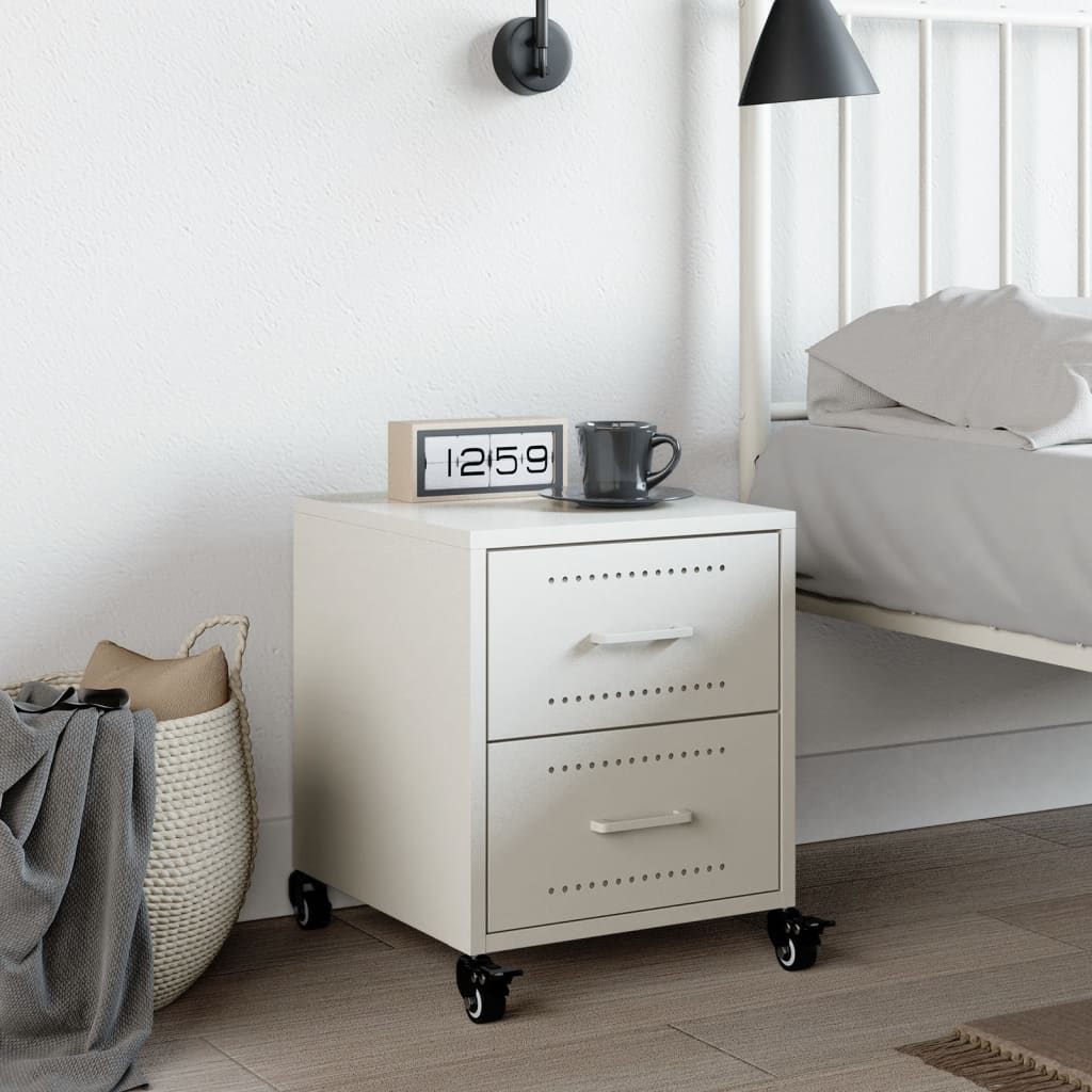 White Steel Bedside Cabinet, 36x39x43.5 cm - Modern & Durable Design