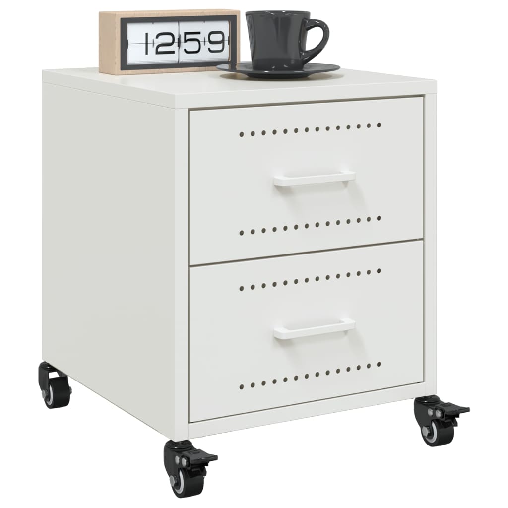 White Steel Bedside Cabinet, 36x39x43.5 cm - Modern & Durable Design