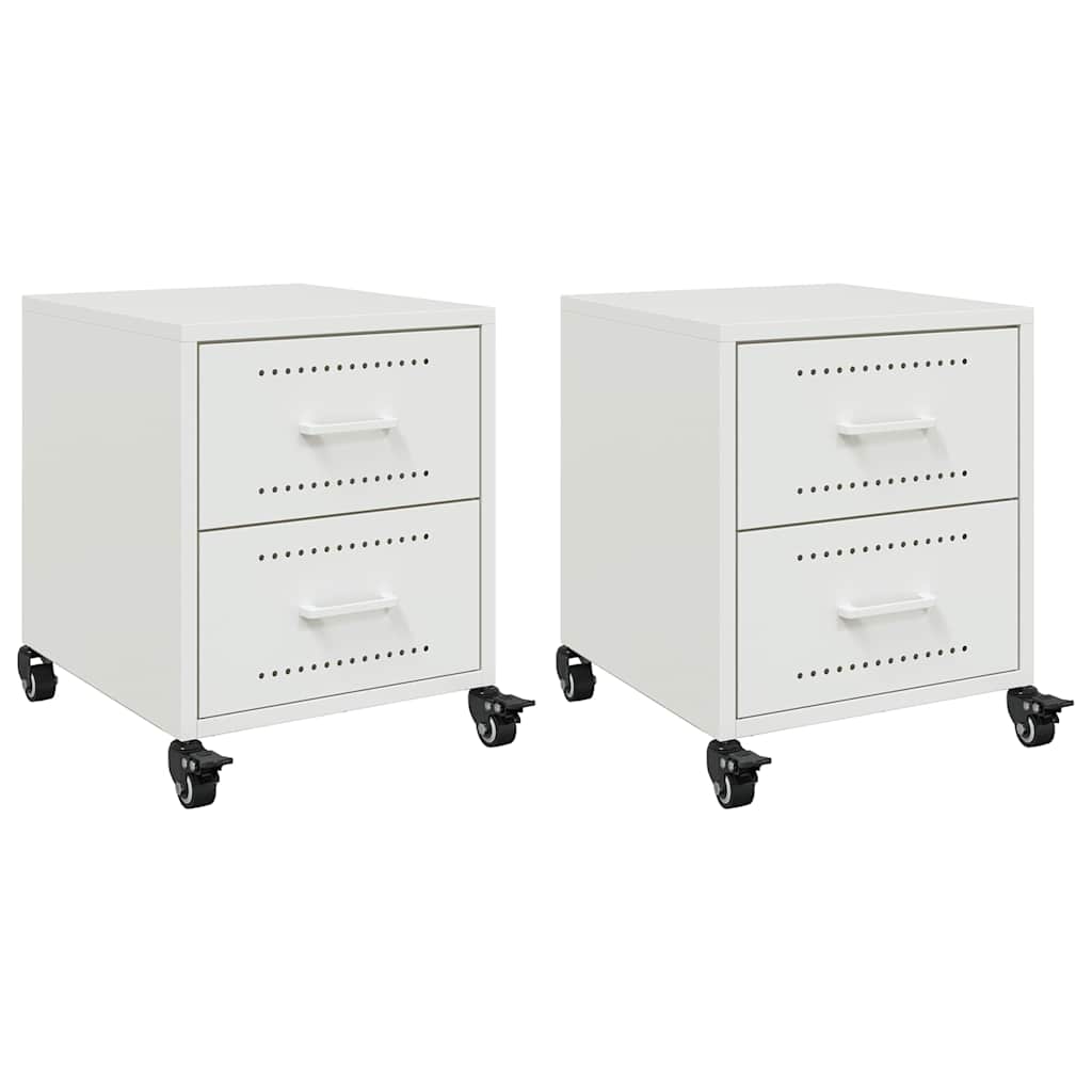 Set of 2 White Steel Bedside Cabinets - 36x39x43.5 cm