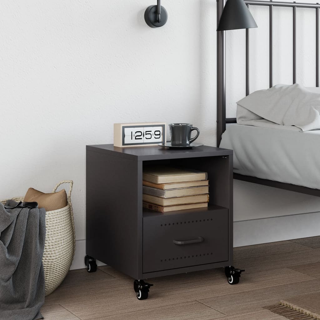 Black Steel Bedside Cabinet - 36x39x43.5 cm Durable & Stylish