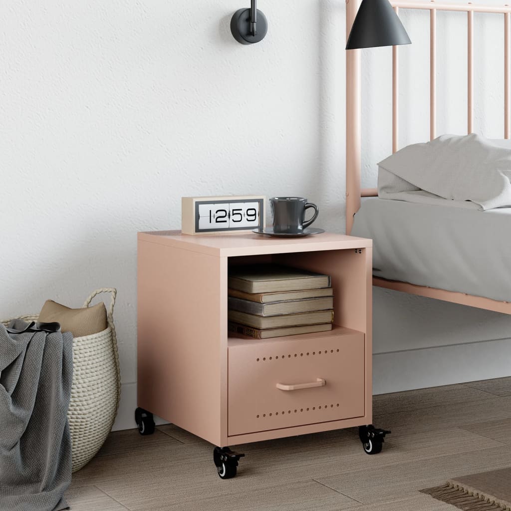 Pink Steel Bedside Cabinet - 36x39x43.5 cm Stylish Storage Solution
