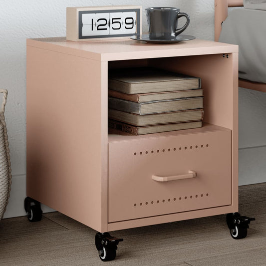Pink Steel Bedside Cabinet - 36x39x43.5 cm Stylish Storage Solution