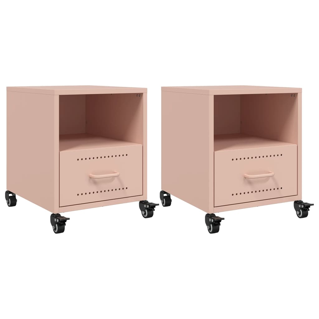 Set of 2 Pink Steel Bedside Cabinets - 36x39x43.5 cm