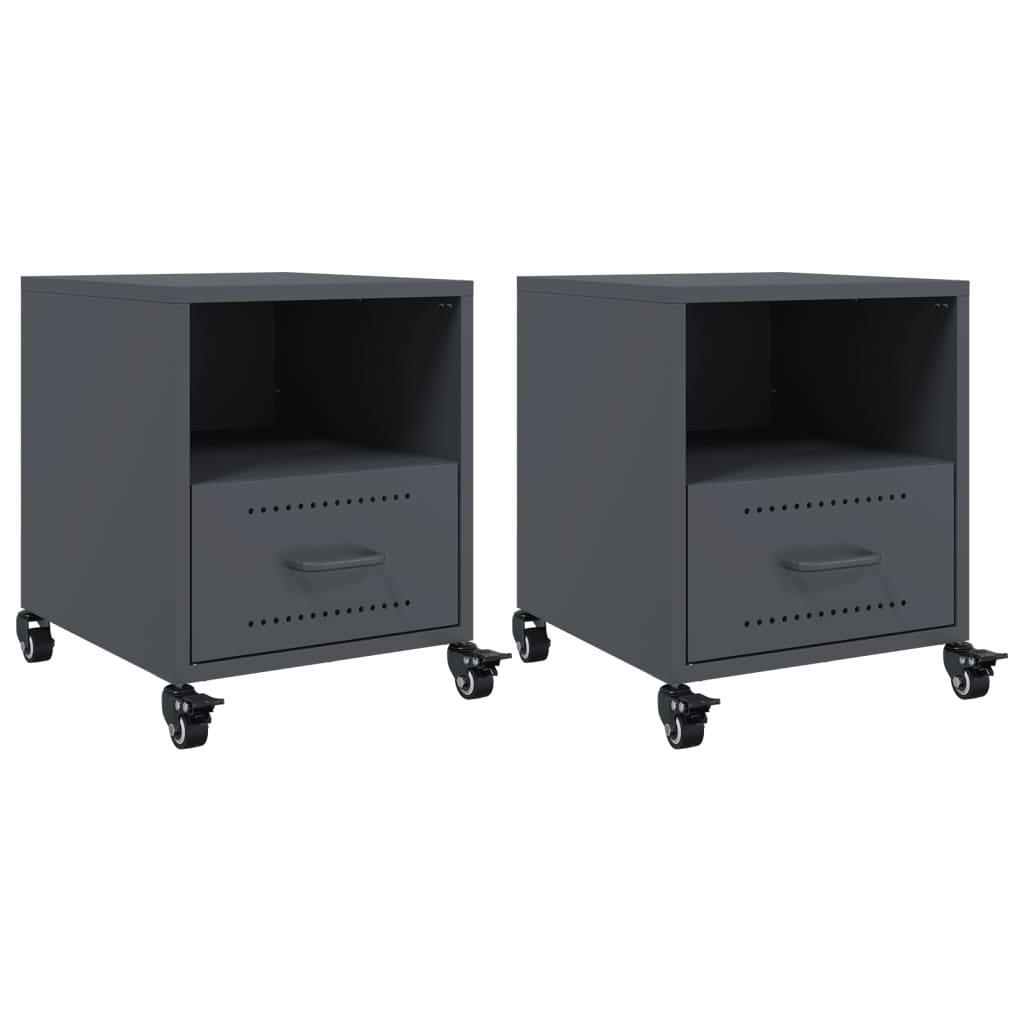 Anthracite Steel Bedside Cabinets Set of 2 - 36x39x43.5 cm