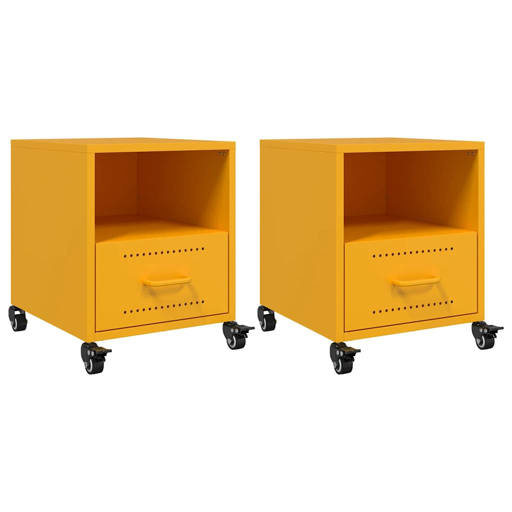 Mustard Yellow Steel Bedside Cabinets 2 pcs - 36x39x43.5 cm