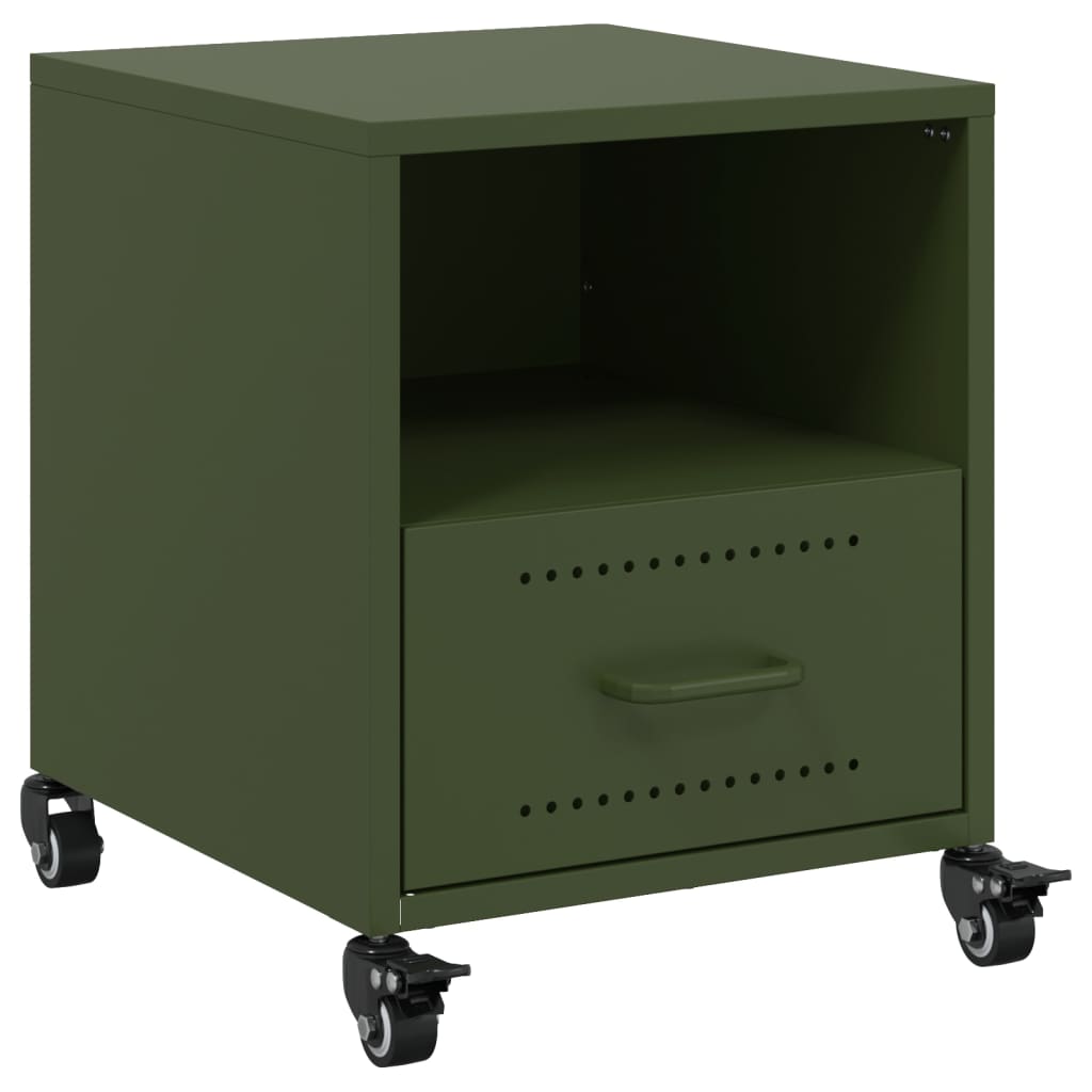 Olive Green Steel Bedside Cabinet - 36x39x43.5 cm