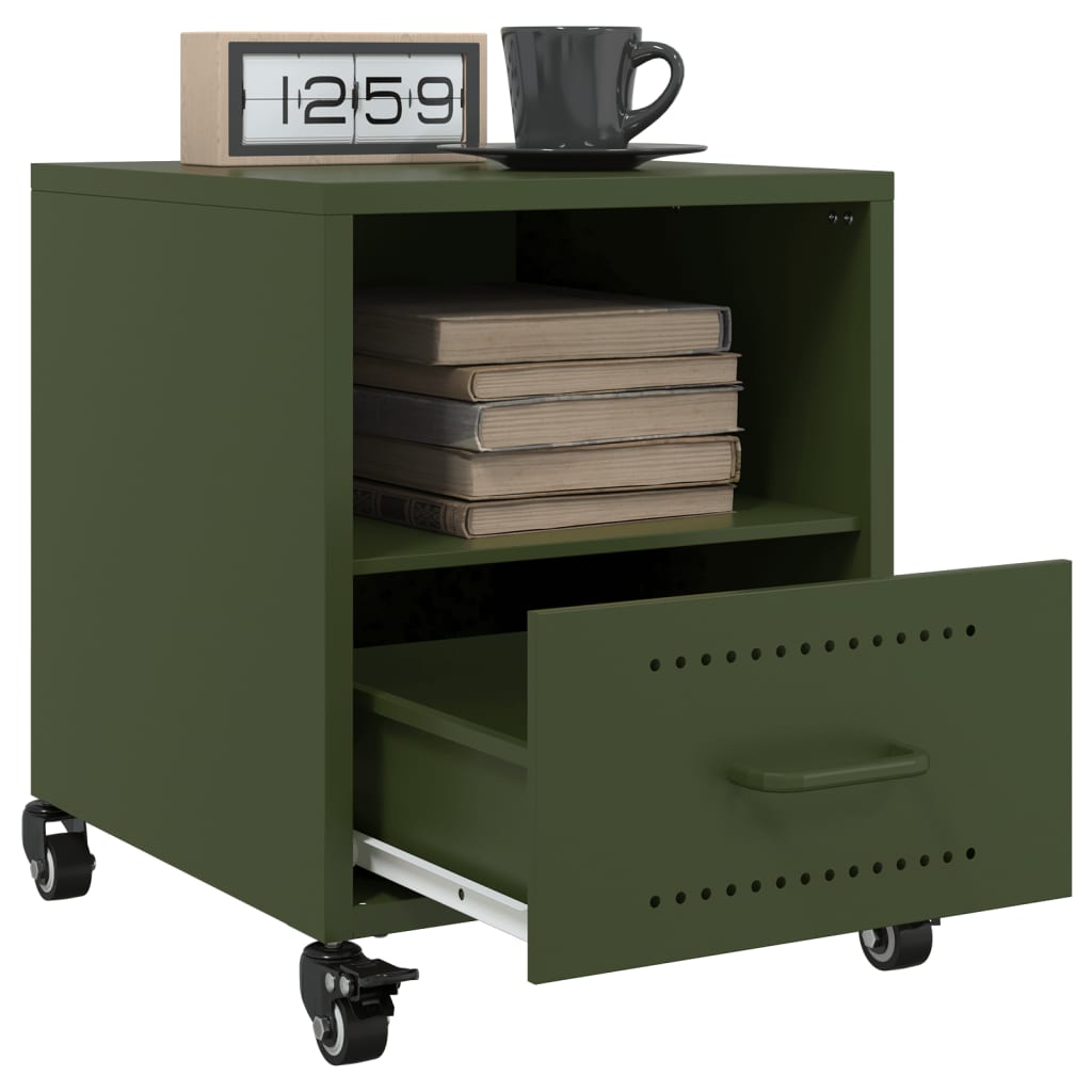 Olive Green Steel Bedside Cabinet - 36x39x43.5 cm