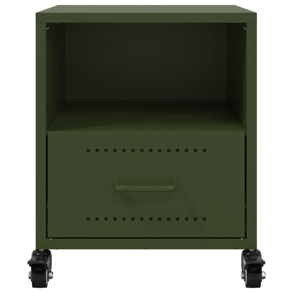Olive Green Steel Bedside Cabinet - 36x39x43.5 cm