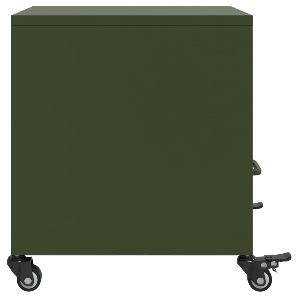 Olive Green Steel Bedside Cabinet - 36x39x43.5 cm