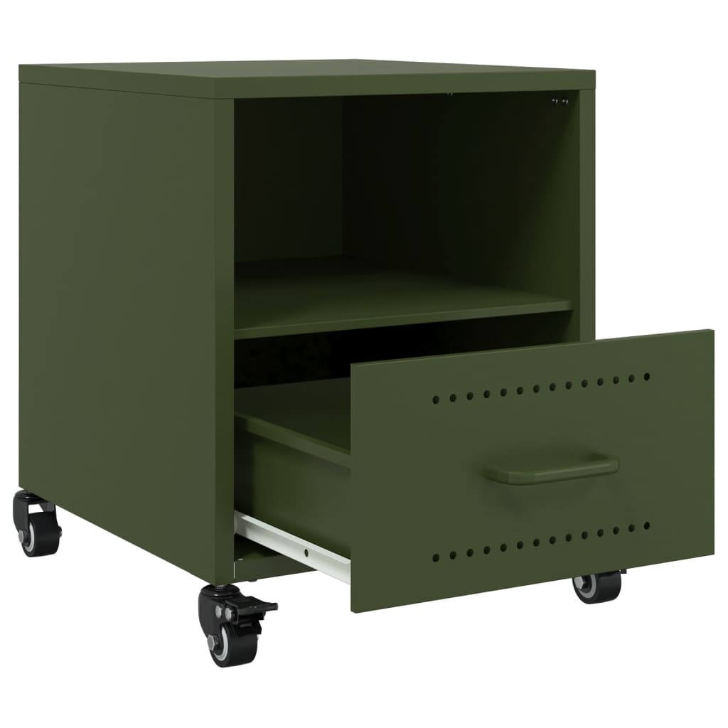 Olive Green Steel Bedside Cabinet - 36x39x43.5 cm