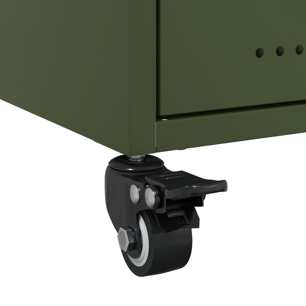 Olive Green Steel Bedside Cabinet - 36x39x43.5 cm