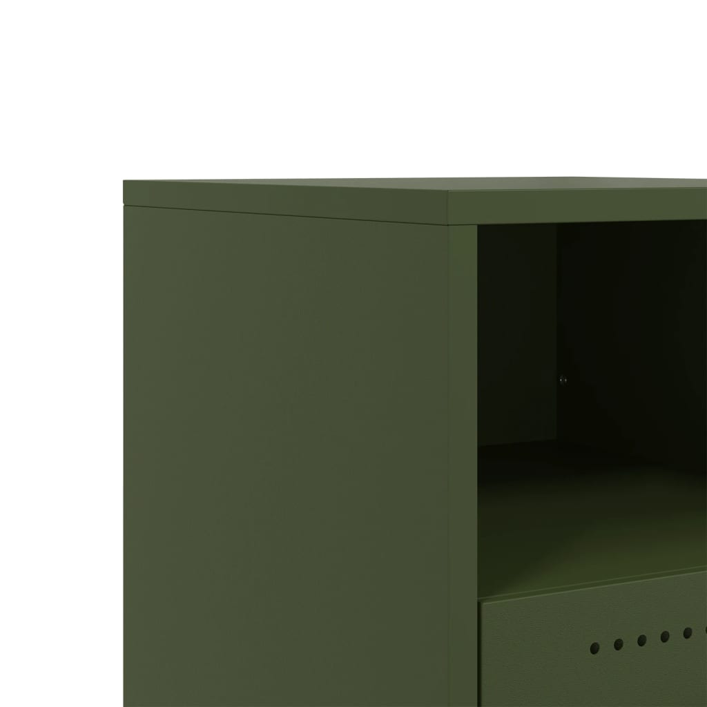 Olive Green Steel Bedside Cabinet - 36x39x43.5 cm