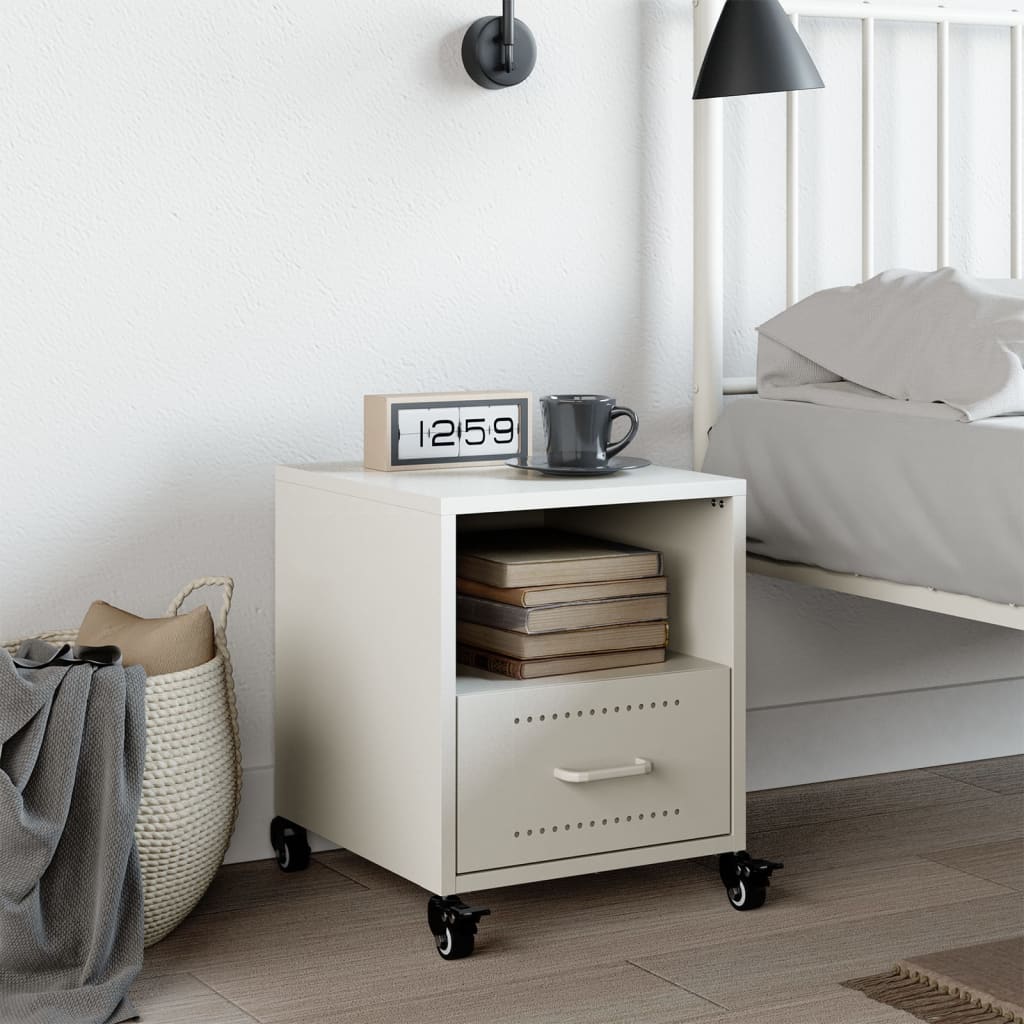 Sleek White Steel Bedside Cabinet - Compact 36x39x43.5 cm Design