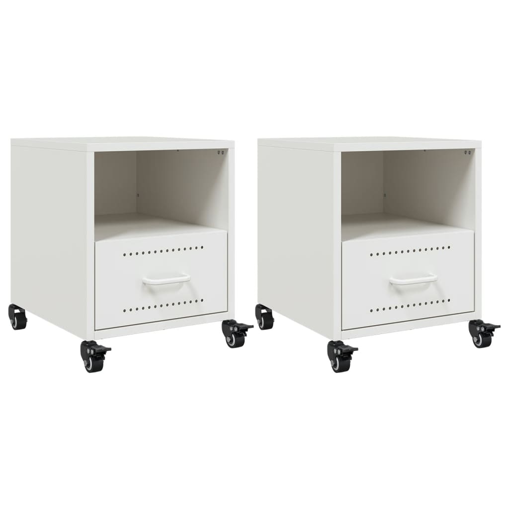 White Steel Bedside Cabinets Set of 2, 36x39x43.5 cm