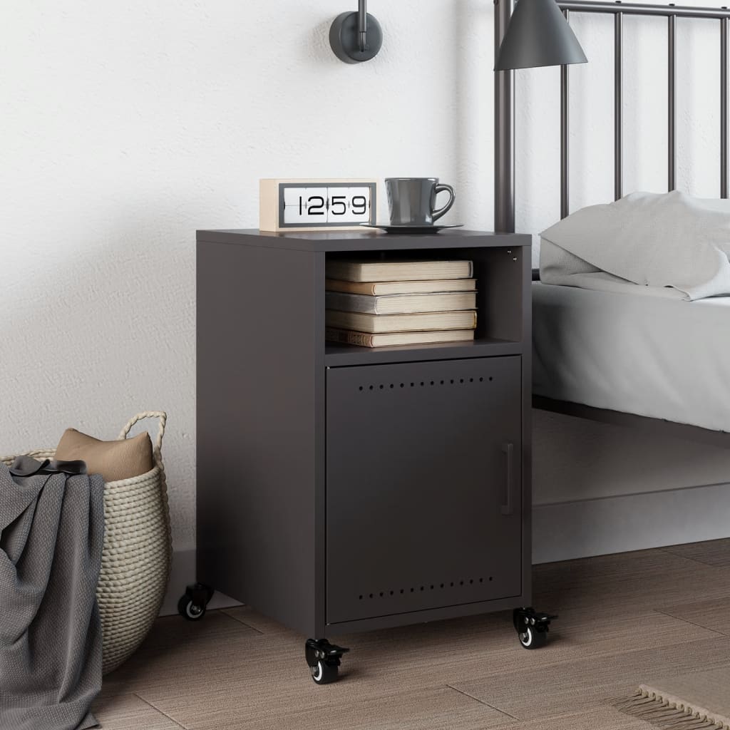 Sleek Black Steel Bedside Cabinet - 36x39x59 cm