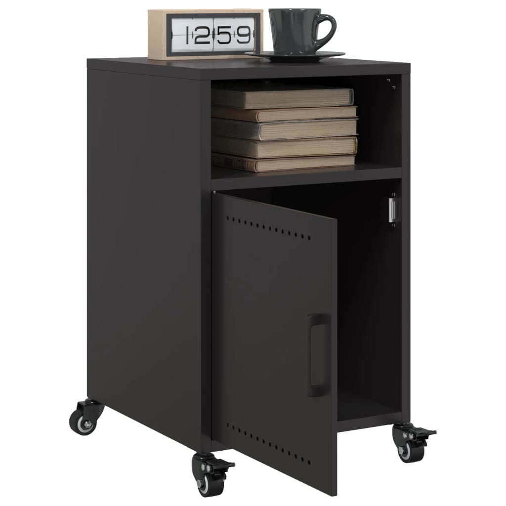 Sleek Black Steel Bedside Cabinet - 36x39x59 cm