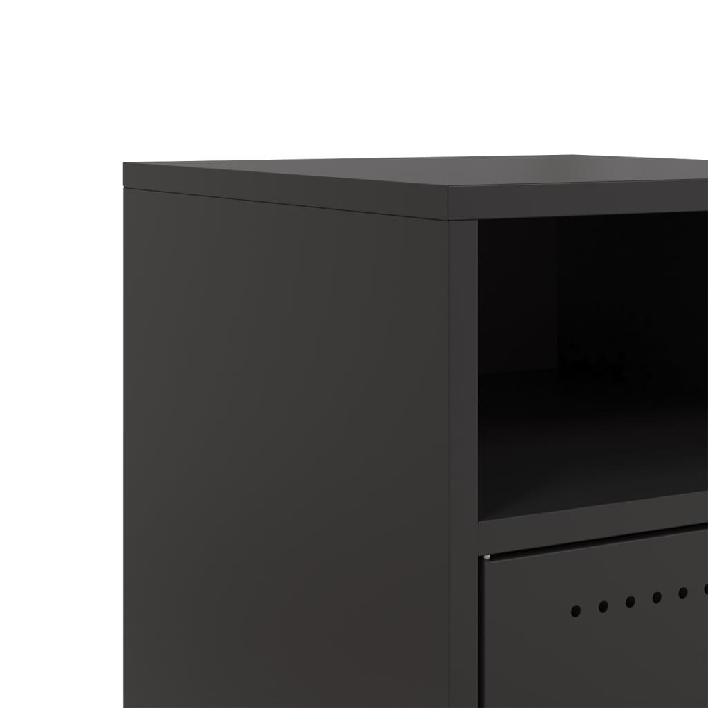 Sleek Black Steel Bedside Cabinet - 36x39x59 cm