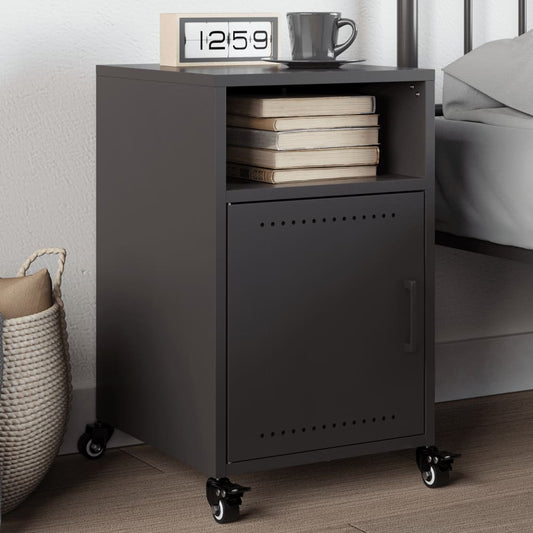 Sleek Black Steel Bedside Cabinet - 36x39x59 cm