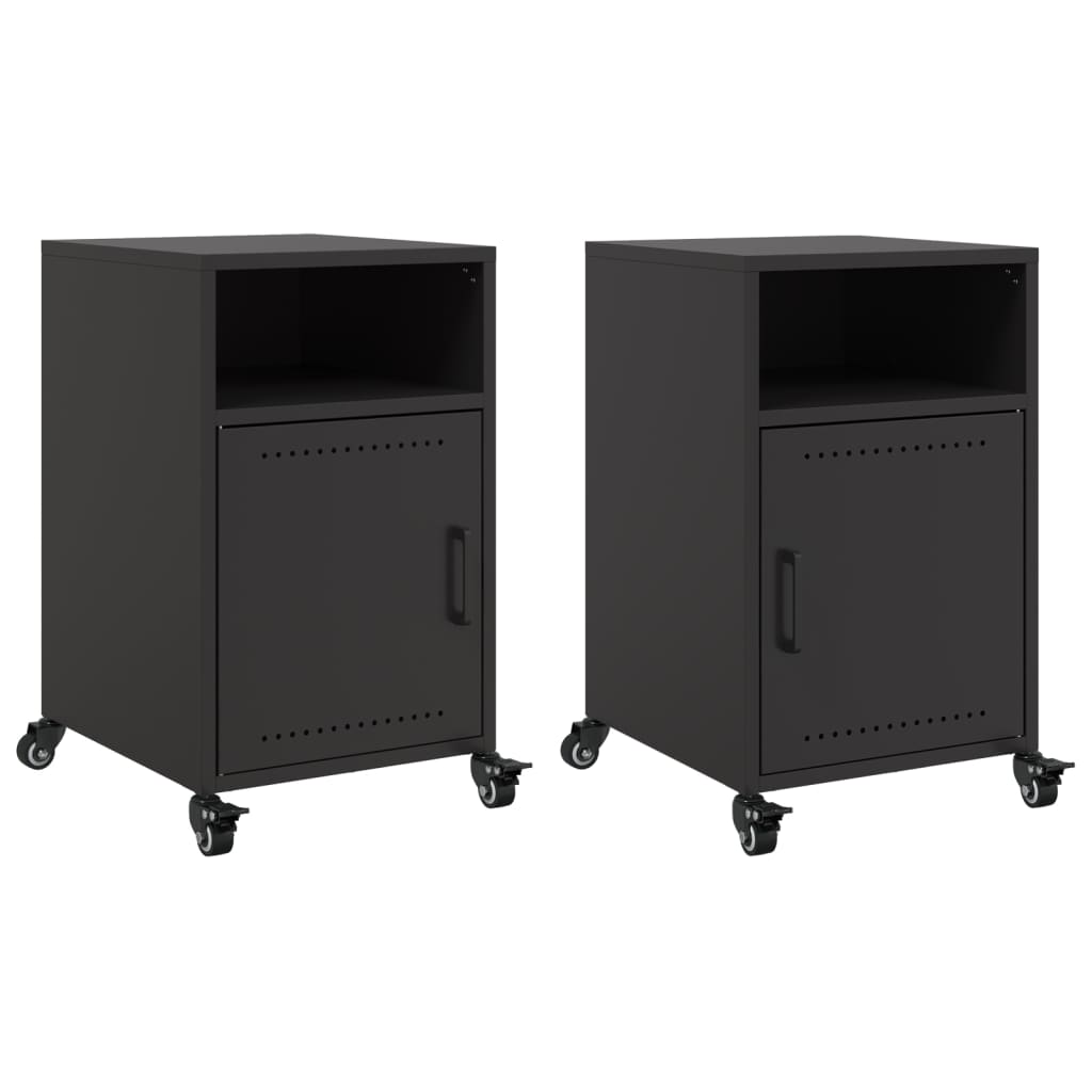 Sleek Black Steel Bedside Cabinets, Set of 2, 36x39x59 cm
